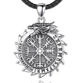 Fashion Vintage Style 925 Sterling Silver Dragon Viking Jewelry Vegvisir Pendants Necklace for Men