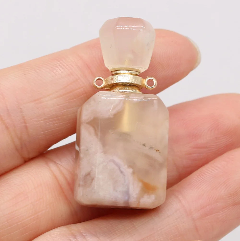 HZ Reiki Energy Healing High Quality Cherry Blossoms Agate Crystal Perfume Bottle Pendant For Gift