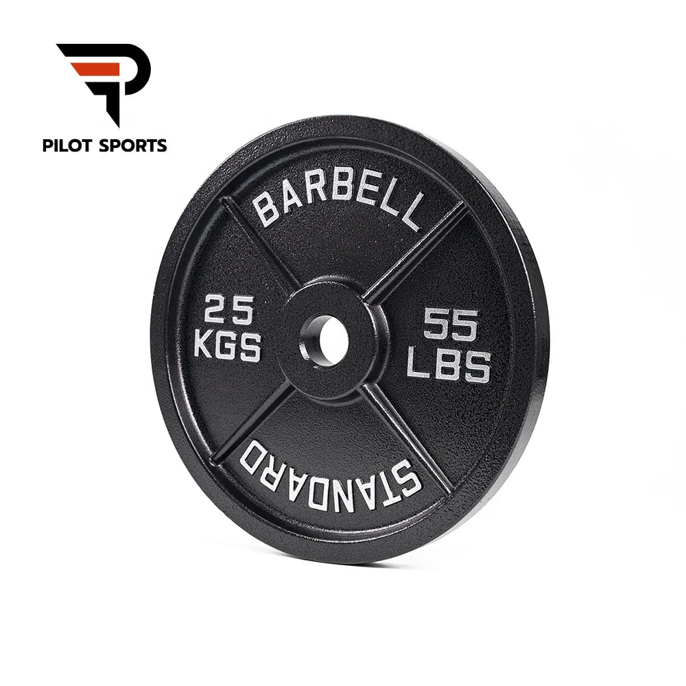 Pilot Sports Hot Sale Solid GYM Cast Iron Barbell Weight Plates Black Painted Big Hole Free Weights Four Ribs Dumbbell Plate