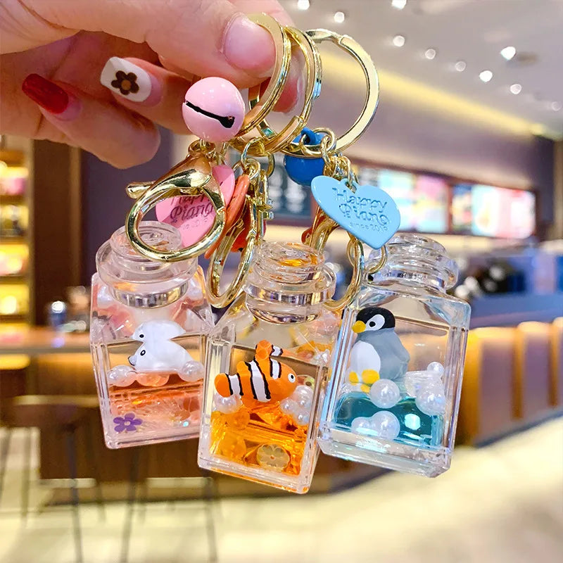 New Arrival Cute Cartoon Floating Keychain Pearl Milk Tea Cup PVC Keychain