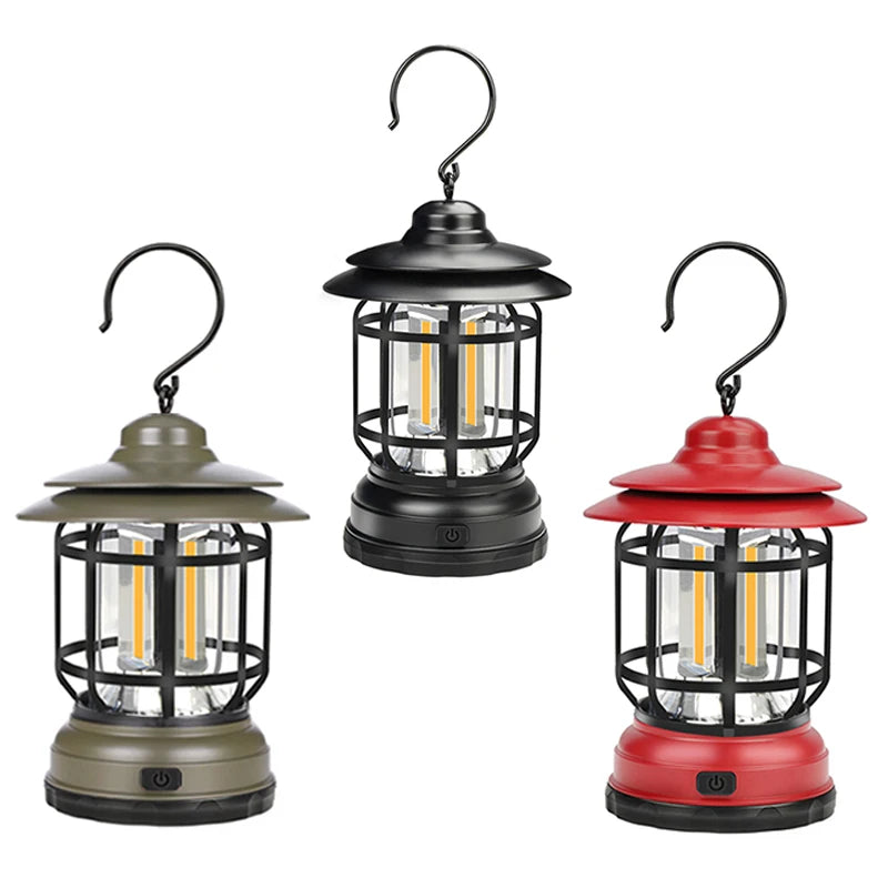 Vintage LED Tent Light Waterproof IP44 Outdoor Camping Lantern with ABS Body 3*AA Battery 300 Lumens Hanging Lanterns
