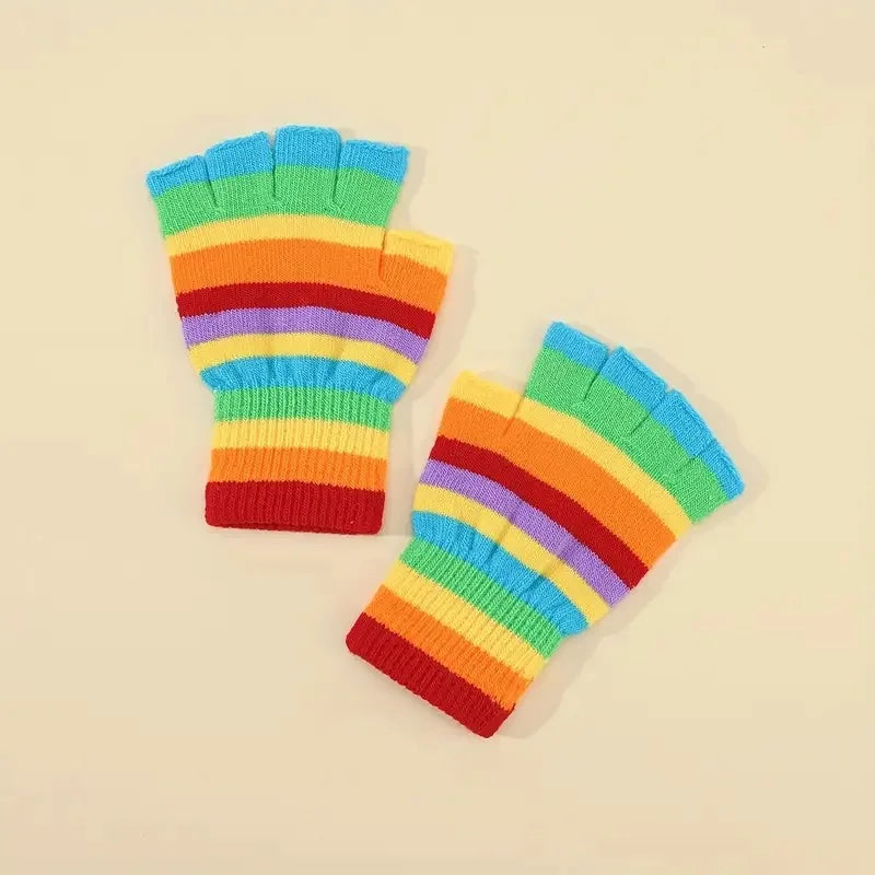 Bommiya Men's Women's Acrylic Cotton Striped Wrist-Length Half-Finger Knitted Gloves Touchscreen Casual Daily Use Spring Summer
