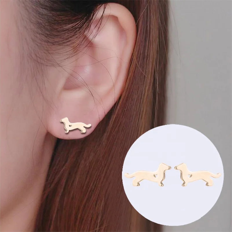 Fashion Simple Titanium Steel Animal Earrings Hollow-out Heart Design Ear Studs Cute Dog Stud Earring for Female