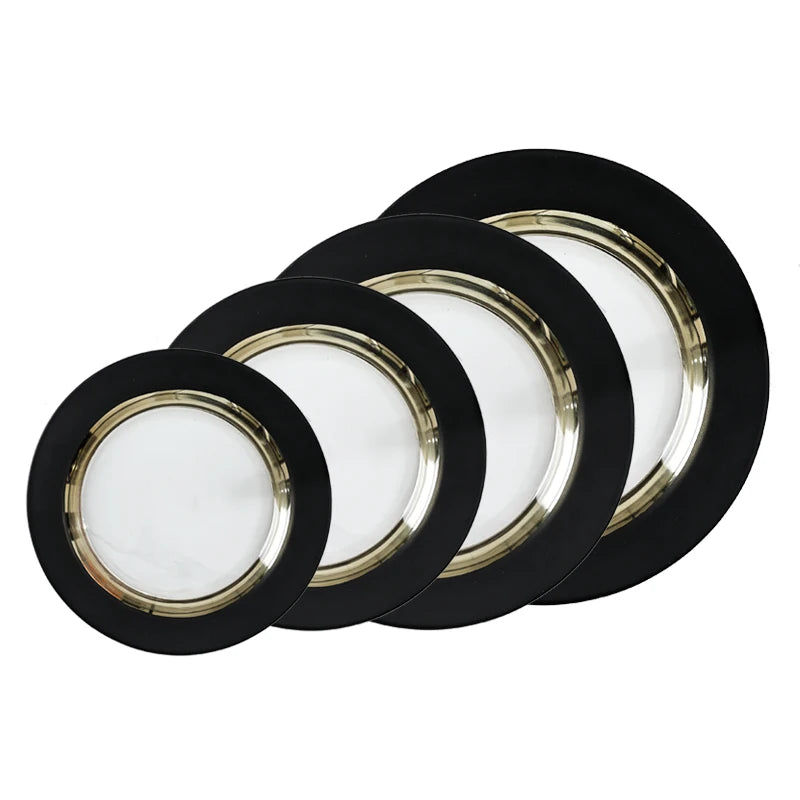 Wholesale Eco-Friendly Black Gold Handpainted High Grade Glass Plate for Wedding Party Use