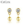 CZCITY Gold Stud Woman New Earing Silver Lady Sterling Cute Design 925 Minimalist Plated Ball Earrings