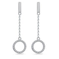 QX Women Jewelry Big Drop Long Chain 925 Sterling Silver Rhodium Plated Round CZ Drop Earrings