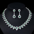 Shiny Green Crystal Cubic Zirconia Women Wedding Banquet Jewellery Sets Round Choker Party Necklace and Earrings for Bridal