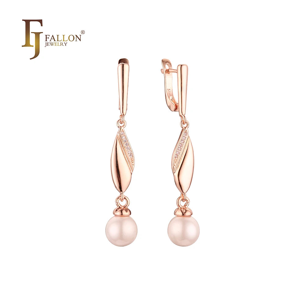 FJ Fallon Fashion Jewelry Pearl Earrings Plated in Rose Gold Brass Based