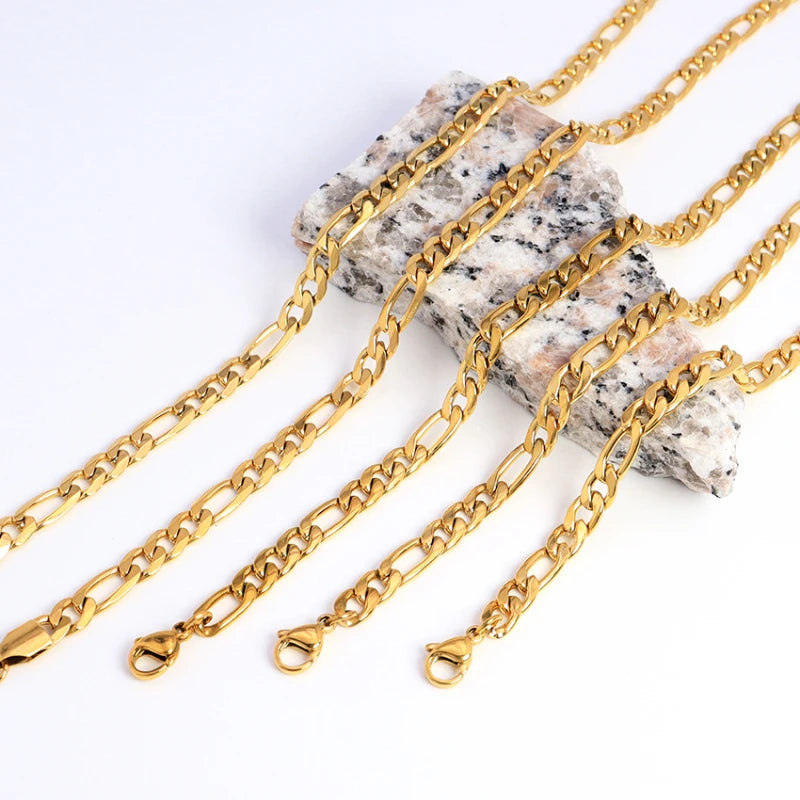 G3816 Wholesale 18K Gold Plated Stainless Steel 5MM Figaro Chain Necklace Minimalist Flat Link Chain Necklaces Bracelets