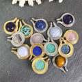 Factory Direct Sale Gold Plated Round Cabs Stone Pendant Natural Crystal Rose Quartz Blue Lace Agate Labradorite Necklace Charm