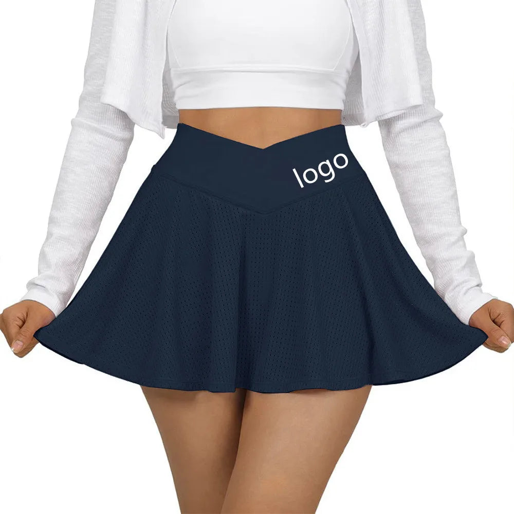 2023 Hot Women's Pleated Tennis Skirts Cross High Waist Mesh Golf Yoga Running Skirt With Shorts Pockets Breathable Custom MegaBDM