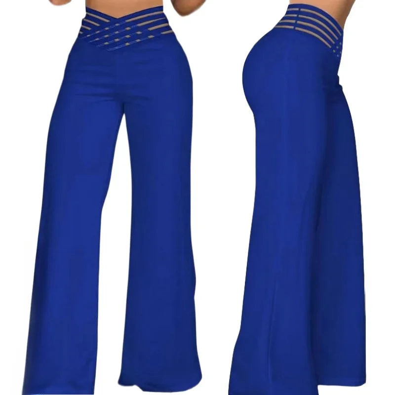 Hollow Out Women Wide Leg Pants High Waist Solid Casual Trousers New Lady Spring Summer Loose Wide Leg Pants