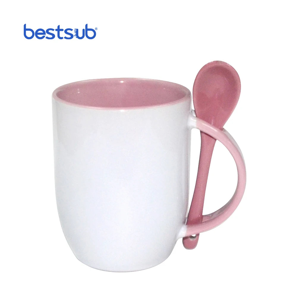 Wholesale Custom 11oz Eco-Friendly Photo Sublimation Blanks Ceramic Travel Magic Color Spoon Coffee Mug for Printing Gift