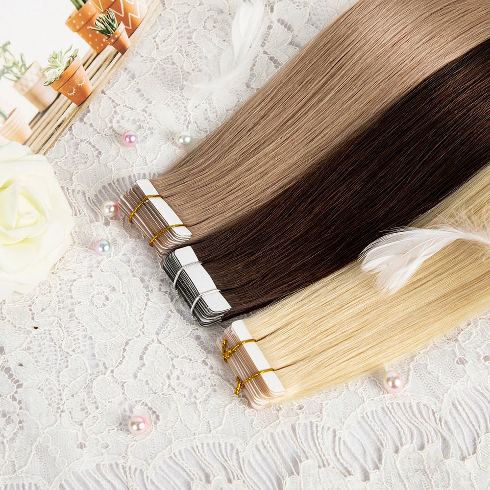 LeShine Micro Mini Double Drawn Adhesive Tape for Tape in Hair Extensions Raw Indian Tape Hair