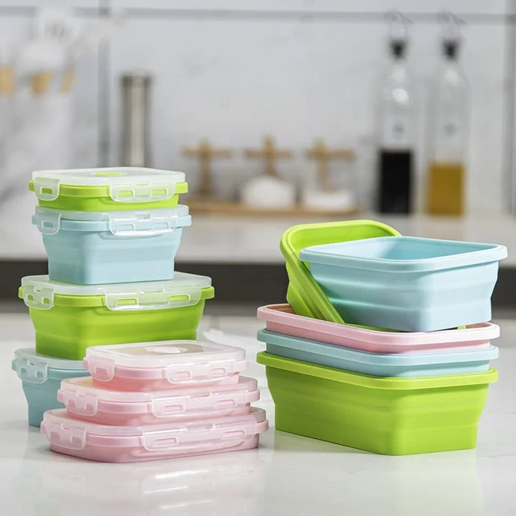 Reusable Leakproof Foldable Bento Box Portable Foldable Silicone Lunch Box Multiple Models of Food Storage Containers with Cover