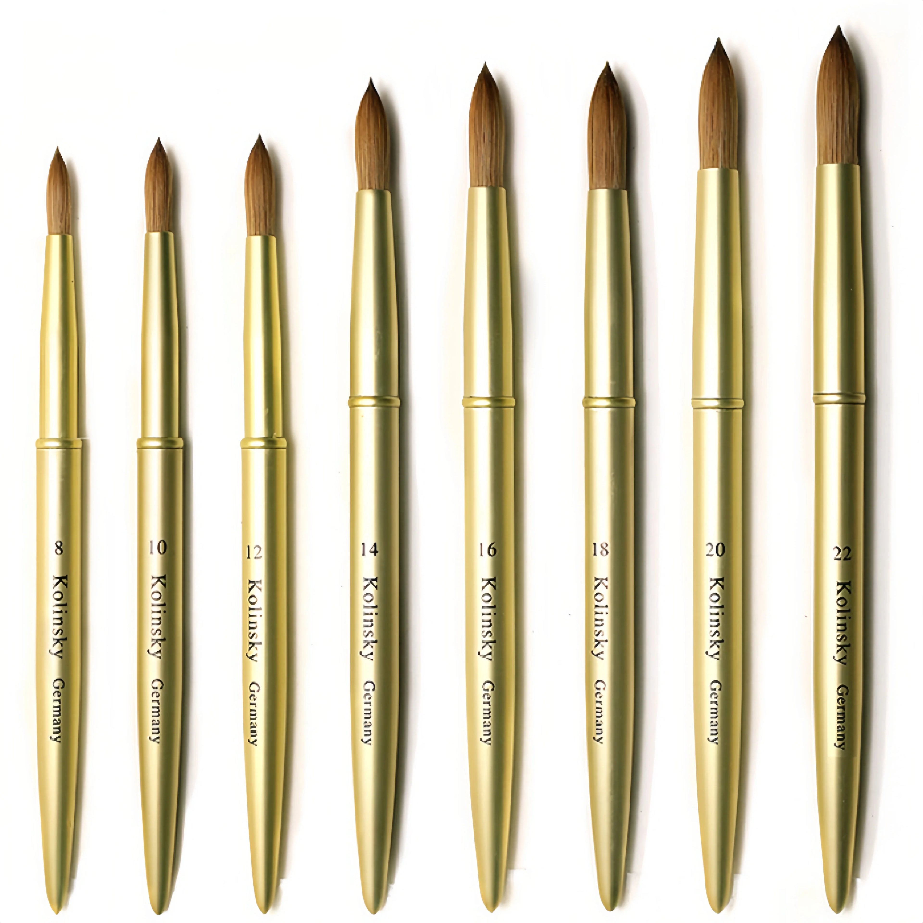 Custom Logo Matte Gold Metal Handle Round 100% Kolinsky Sable Acrylic Nail Brush Professional 3D Acrylic Pen for Manicure Powder
