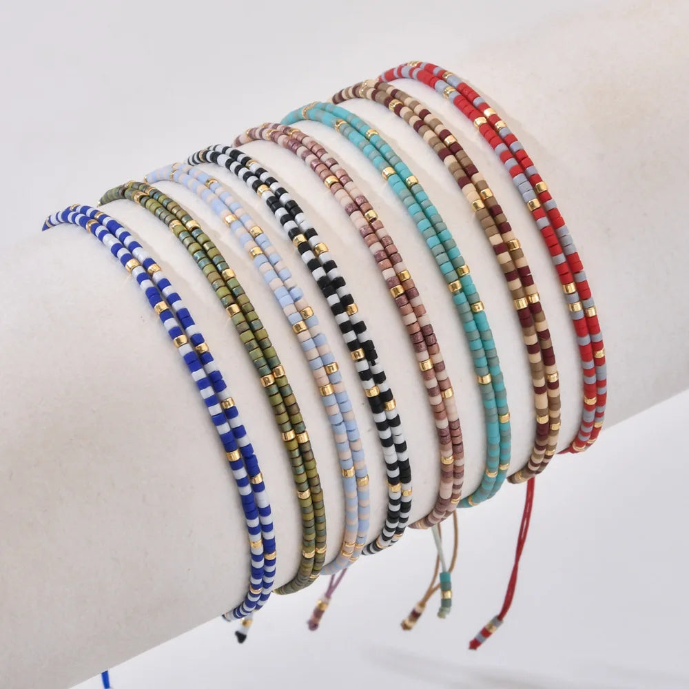 Bohemian Style Minimalist Natural Healing Stone Bracelet Dainty Double Braided Seeds Beaded Bracelets for Men Women Wholesale