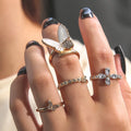 4-Piece Set Simple Diamond-Studded Butterfly Ring Dripping Zircon Cross Joint Ring Women Rings Jewelry