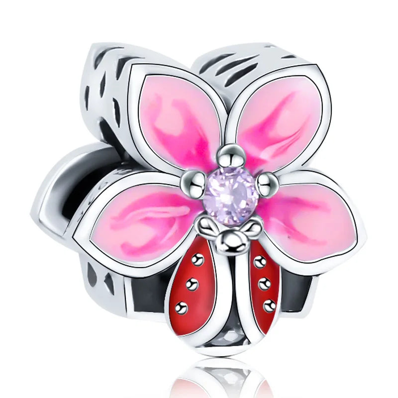 Wholesale 925 Silver Women Jewelry Fashion Enamel Ladybug Charm Bead for Base Bracelet Making