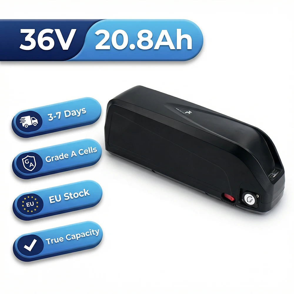 DE Warehouse 36V 20.8Ah E-Bike Lithium Battery LG 5200mAh High-Quality Cells with 25A Smart BMS XT60 Connection