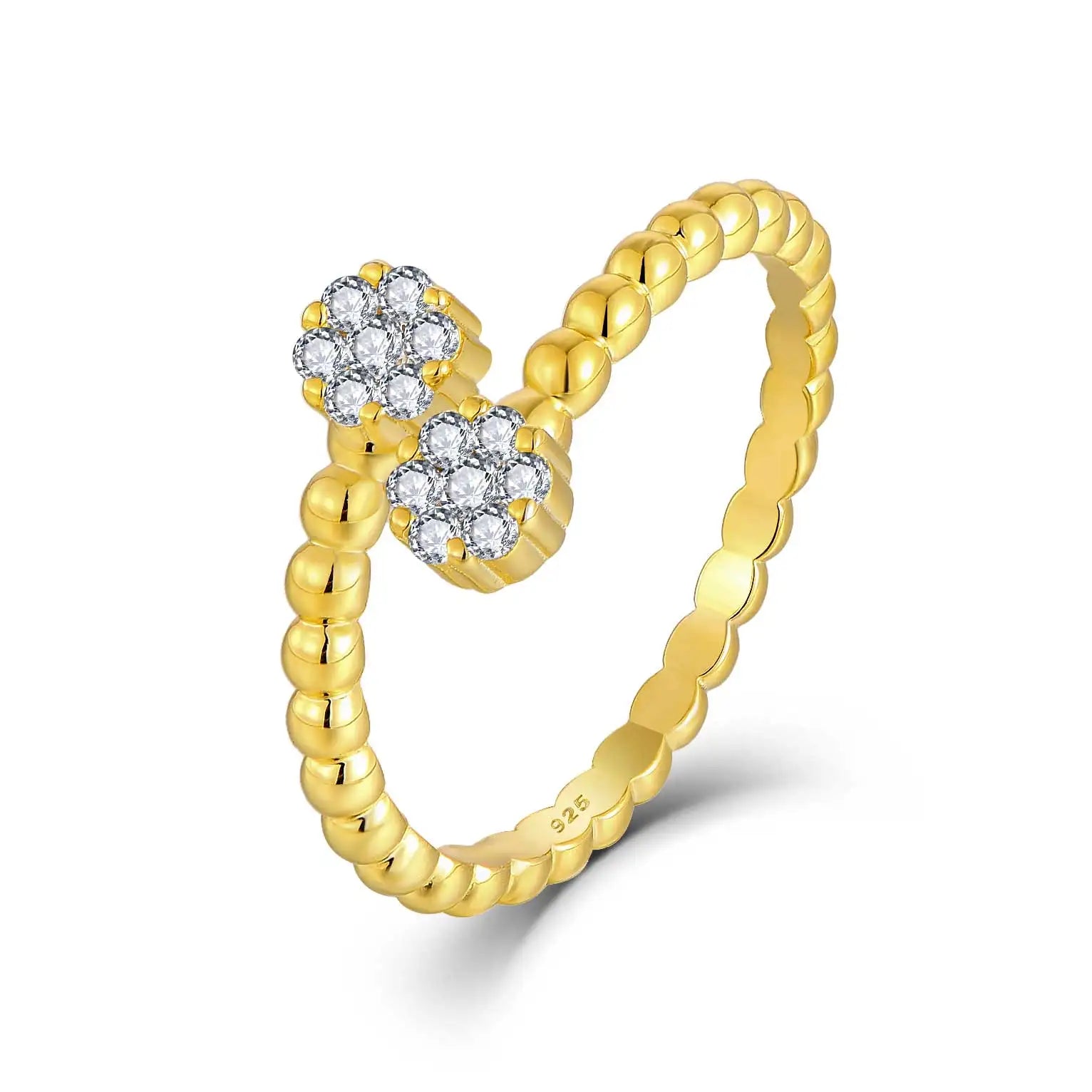 QX Custom OEM Fine Jewelry Luxury Women 18k Gold Plated 925 Silver Cubic Zircon Wedding Band Gift Ring