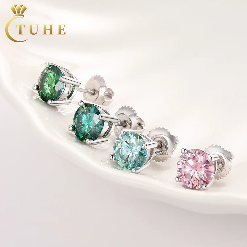 Pass Diamond Tester Wedding Earring 925 Silver 6.5mm 1CT Brilliant Cut Colorful Moissanite Earrings With GRA Certificate