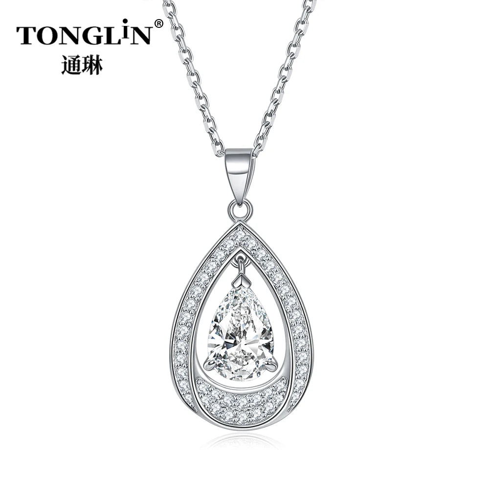 Fashion Pear Shaped Pendant 925 Real Silver Non Fading Jewelry Women Necklaces