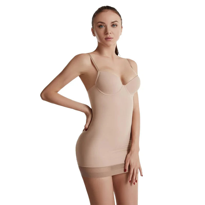 Adjustable Eco-Friendly Quick Dry Breathable Waist Cinchers Slip Dress with Bra Shaper Seamless Lingerie for Women