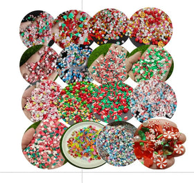 Bulk 500g/Lot Assorted Christmas Series Polymer Clay Slice Xmas Snowflake Candy Cane Balloon Soft Clay Sprinkles for DIY Crafts