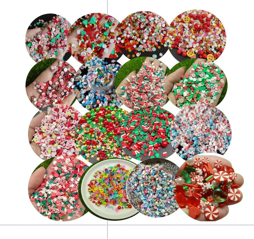 Bulk 500g/Lot Assorted Christmas Series Polymer Clay Slice Xmas Snowflake Candy Cane Balloon Soft Clay Sprinkles for DIY Crafts