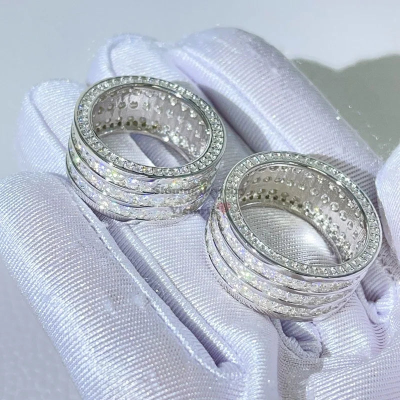Hip Hop Men Women Iced Out Vvs Diamond Micro Pave Eternity Ring Moissanite