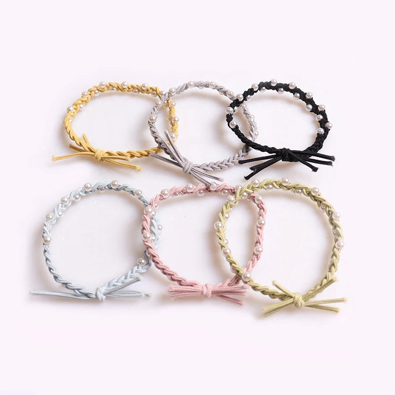 Hot Sale Women Pearl Braided Hair Rope Nylon Fine Girl Headdress Wholesale Korean Student Cute Hair Ring