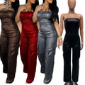 Faux Leather Strapless Sleeveless Bodycon PU Jumpsuit Women Club Party One Piece Overall