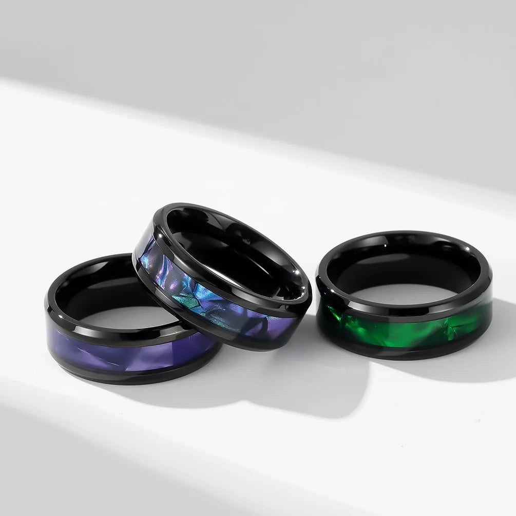 Ready to Ship 8MM Width Steel China Unisex Rings Stainless Steel Jewelry Men Inlay Rings Black