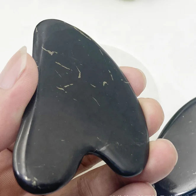 Wholesale High Quality Natural Shungite Gemstone Guasha Board for Facial Skincare Smooth Edge Gua Sha Scraping Massage Tool