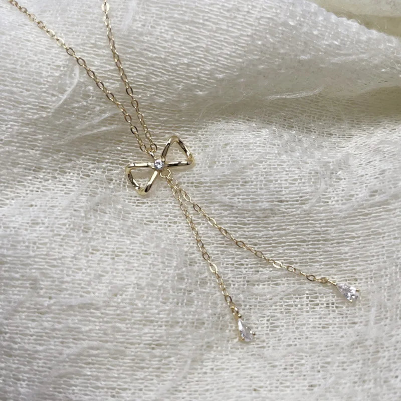 Rainbowking Dainty Infinity Zircon Bowknot Personality Tassel Diamond 18k Gold Necklace Collana Custom Fine Jewelry