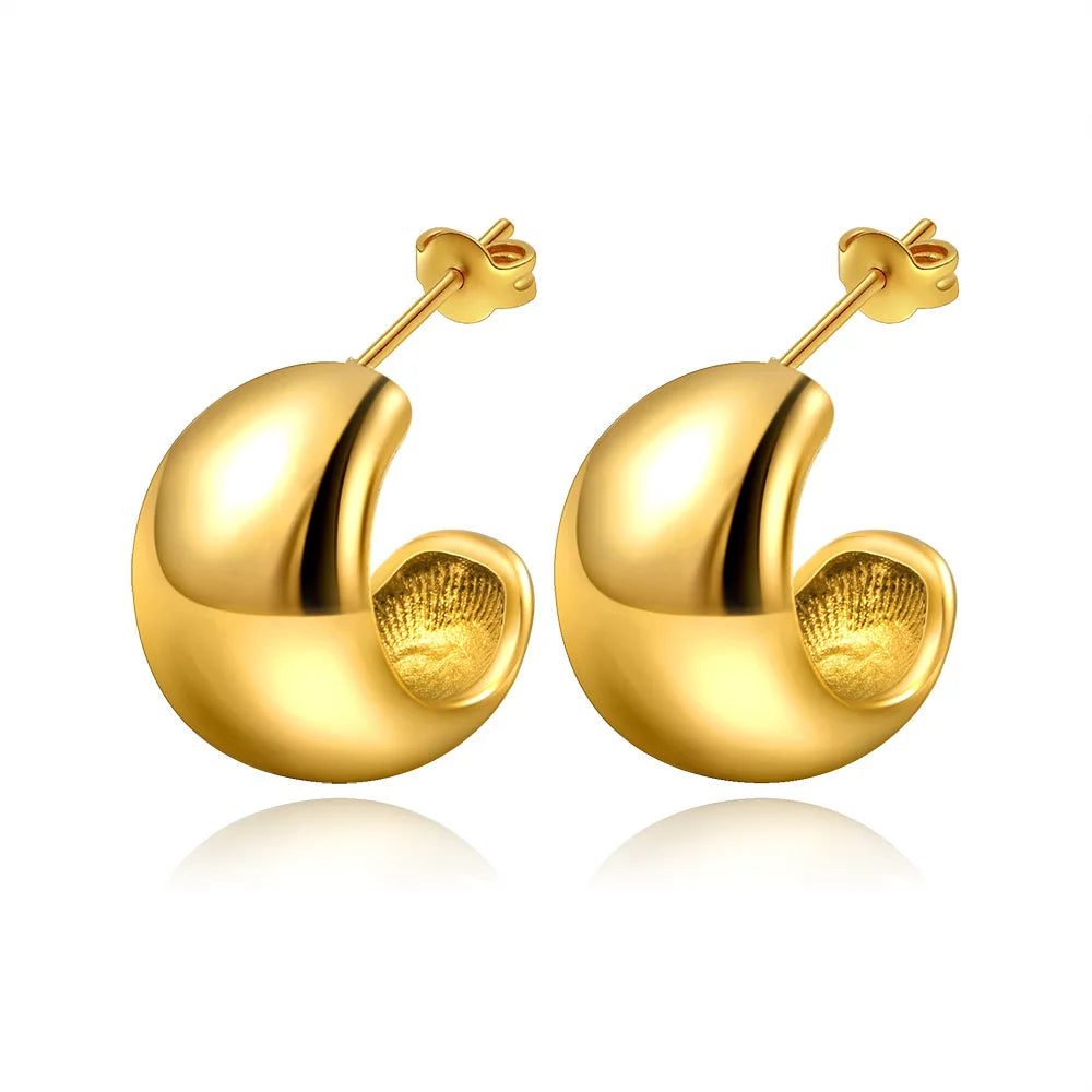 Threndy Stainless Steel Gold Plated Droplets Stud Earrings Jewelry Women Hammer Round Hollow Water Drop Earrings