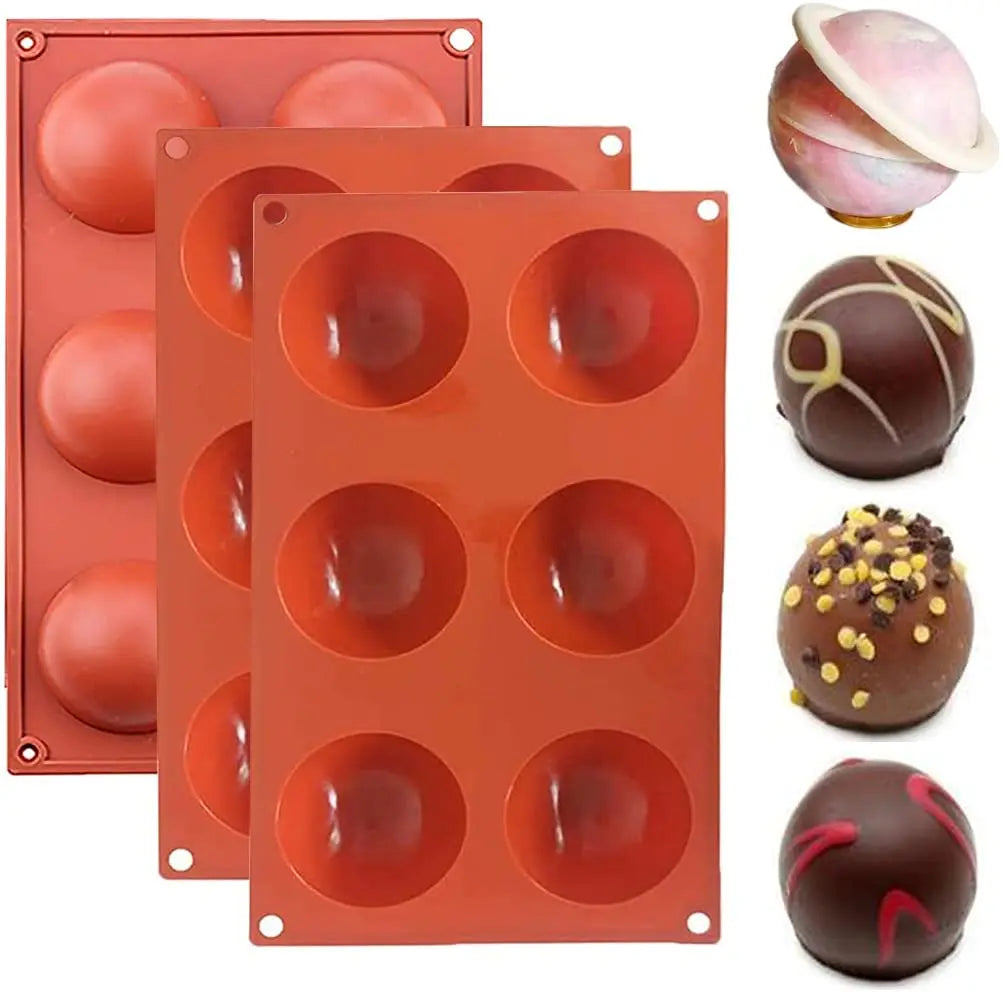 Silicone 6 Cavity Fondant Chocolate Baking Sphere Set Large Round Cavity Mould Rectangular Pan Non Stick Baking Cake Mold