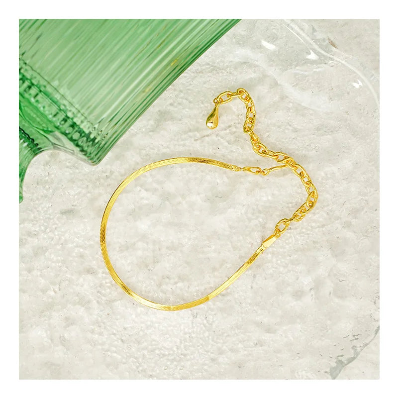 Bulk in Stock 925 Sterling Silver Chain Jewelry Unisex 18k Gold Plated Snack Bone New Girls' Bracelet Design Adjustable