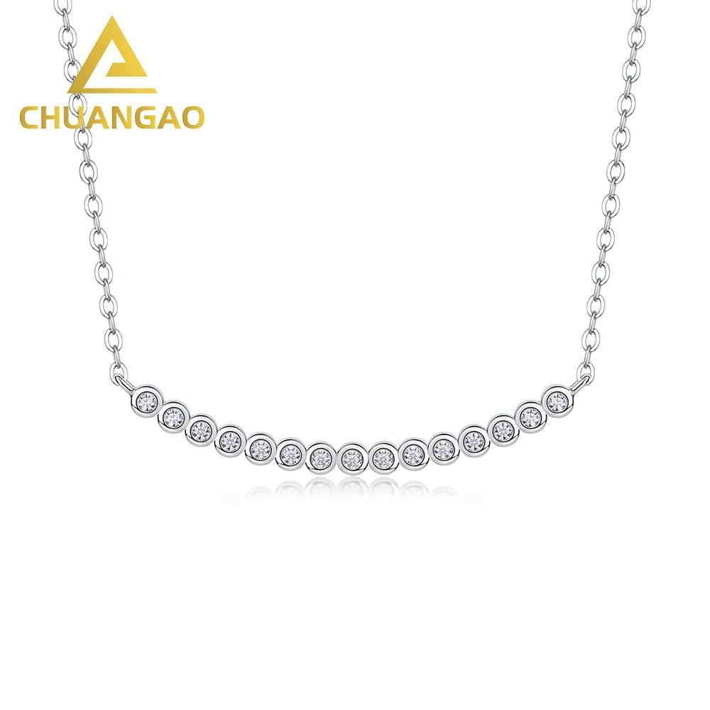 Women's 925 Sterling Silver Gold Plated Classic Moissanite Wedding Necklace Pendant & Charm MegaBDM