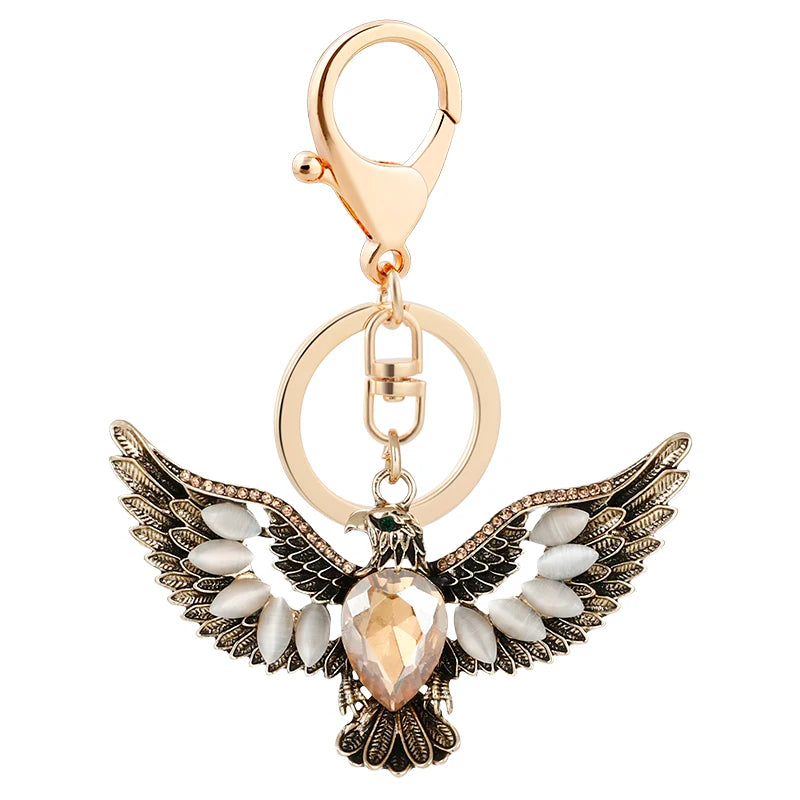 Wholesale Large Bird Eagle Key Ring Opal Rhinestone Eagle Flying Car Keychain for Men
