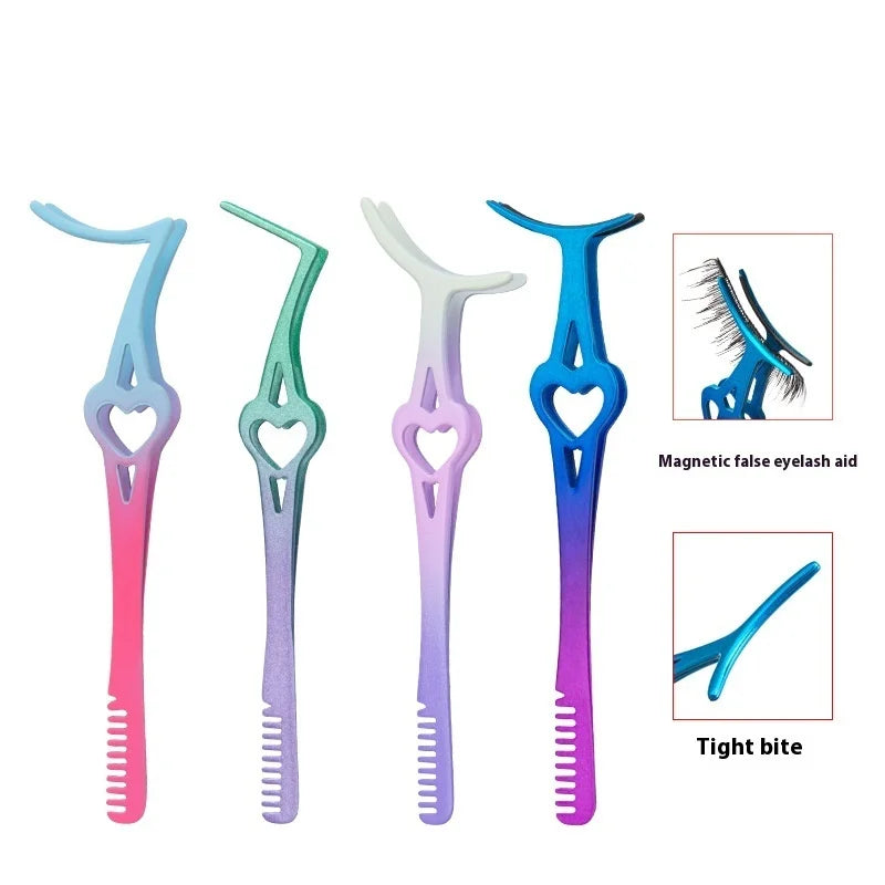 New Stainless Steel Multifunctional Eyelash Curler Auxiliary Eyebrow Comb Curved Big Mouth Clip Eyelash Tweezers