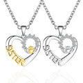Collar De Amistad Letter SISTER Crown Pendant Necklace Zircon Heart Shape Pendant Necklace Jewelry for Woman Girl