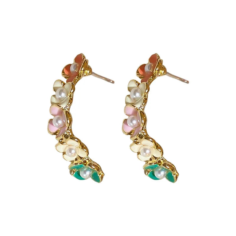 S925 Silver Needle Vintage Emerald Pearl Zirconia Stud Earrings for Women Rhinestone Zircon Micro-inlaid Stud Earring