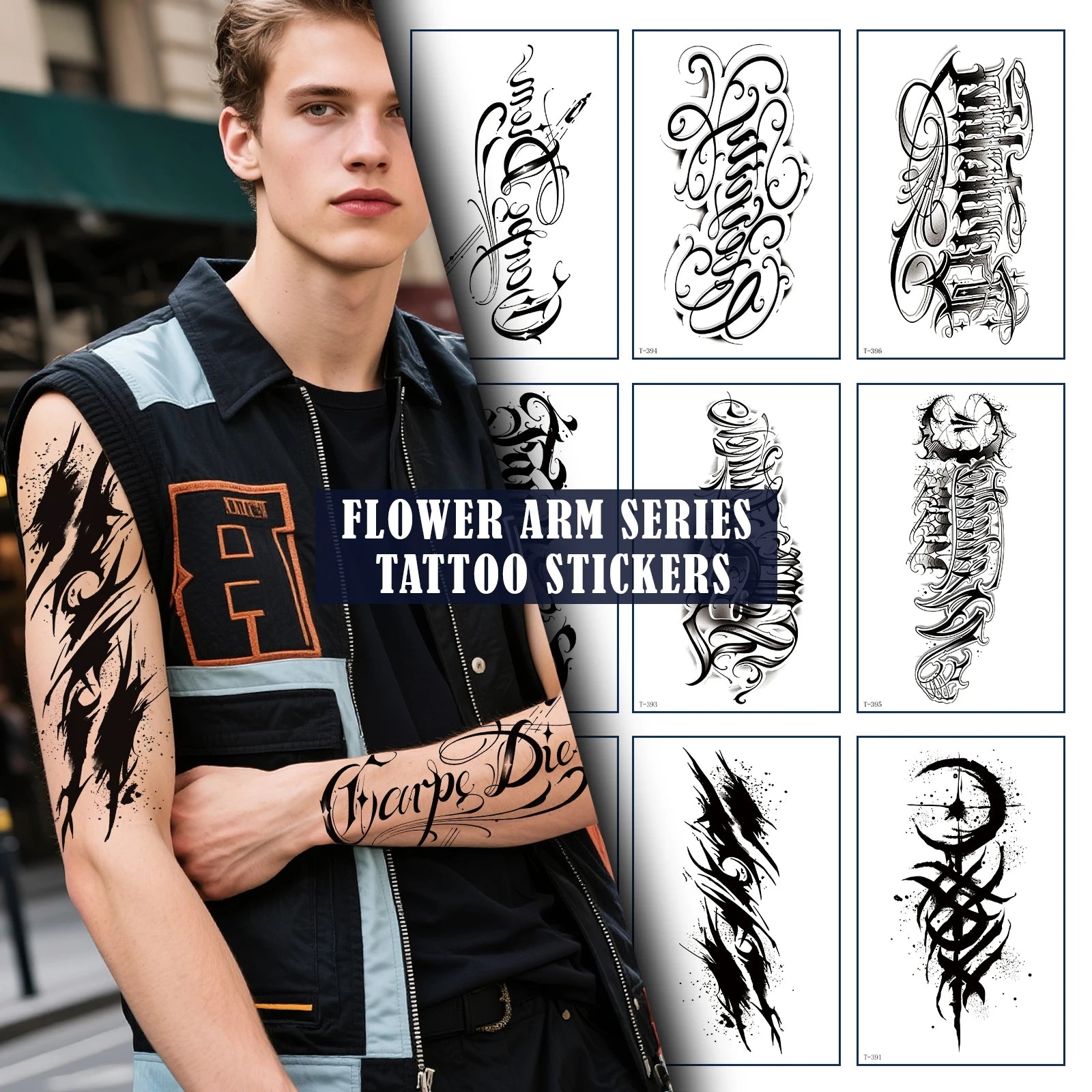 New Waterproof Full Sleeve Temporary Tattoos for Men - Colorful Water Transfer Stickers Long Lasting False Tattoos