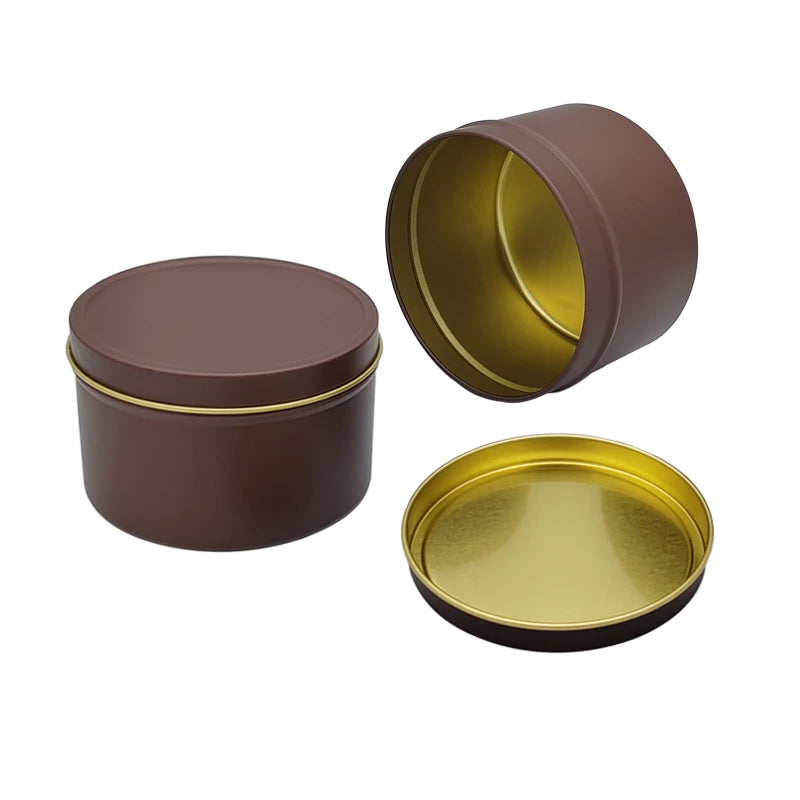 Empty 2oz 4oz 8oz Candle Tin Metal Tinplate Soy Wax Round Candle Tins Packaging Black Gold Silver Brown Candle Jar Tea Tin Box
