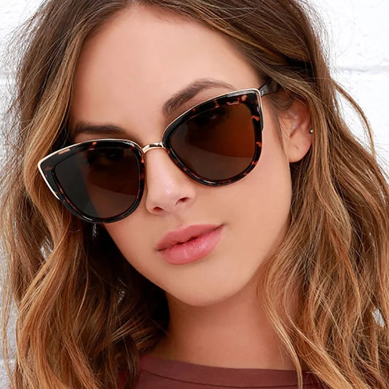 Sunbest 16005 Wholesale Cat Eye Sunglasses for Women Vintage UV400 Gray/Tea Alloy Frame with Metal and PC Lens Logo