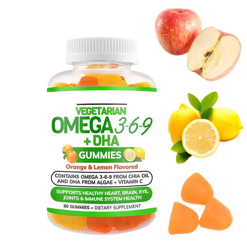 Kids Adults Nutritional Natural Plant Based Fatty Acids Vitamins Algae DHA Chia Oil Omega 3 6 9 Gummies for Brain Supplement