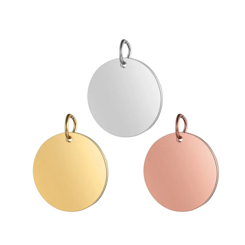 Custom Stainless Steel Metal Blank Pendant 18K Gold Plated Nameplate Custom Engraved Round Logo Tags Charm for Jewelry Making