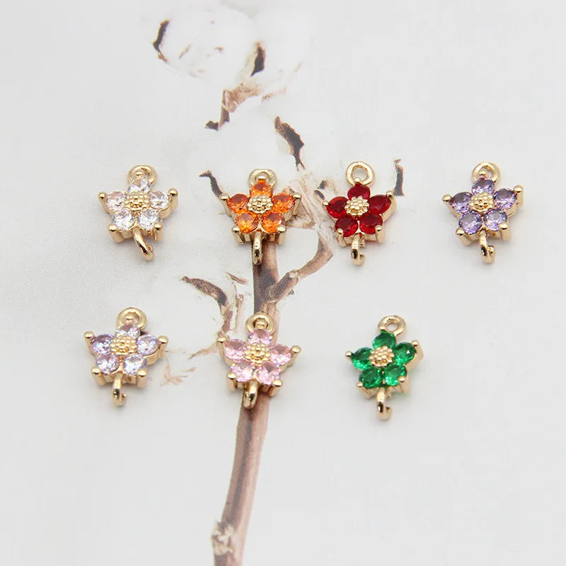 Fashion 7.5Mm Flower Accessories Delicate Kc Gold Plated Pave Colored Zircon Flower Pendant for Diy Material Jewelry
